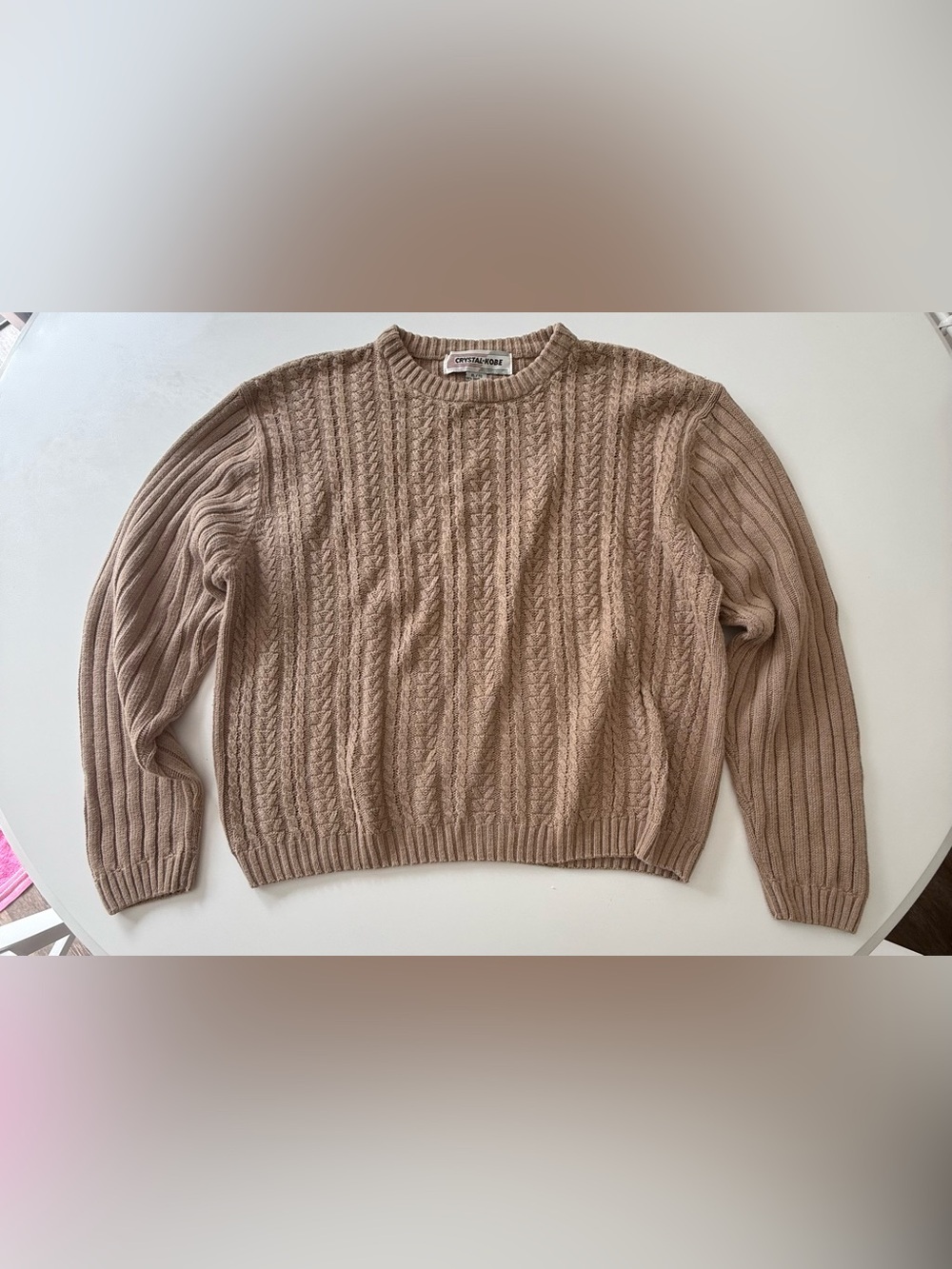 Crystal-Kobe Ribbed Crewneck Sweater in Brown Size XL